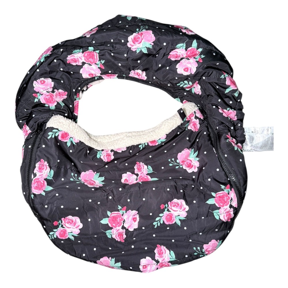 The Peanutshell Baby Car Seat Cover Floral Polka Dot Black Pink Sherpa Lined